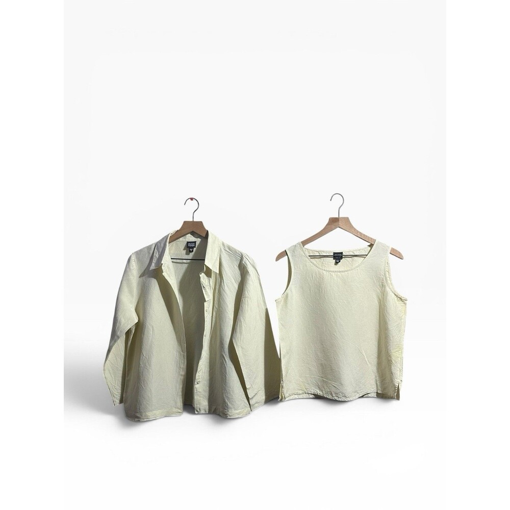 Eileen Fisher Linen Silk Matching 2 Piece Set Women’s Medium Button Down & Tank